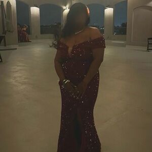 Elegant Burgundy Sequin Gown